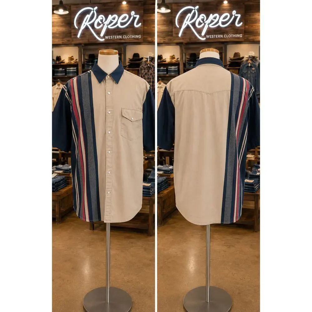 Vintage Roper Western Pearl Snap Shirt XL Colorblock Striped Rodeo